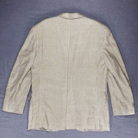 Brooks Brothers Blazer Mens 39R Tan Silk Wool Houndstooth Plaid Preppy Chic Coat - Picture 6 of 16